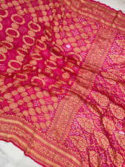 Pure Georgette Banarasi Bandhej Handloom Saree - The Handlooms