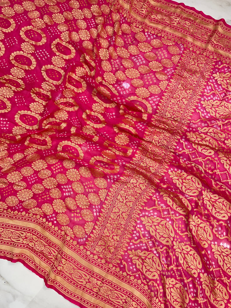 Pure Georgette Banarasi Bandhej Handloom Saree - The Handlooms