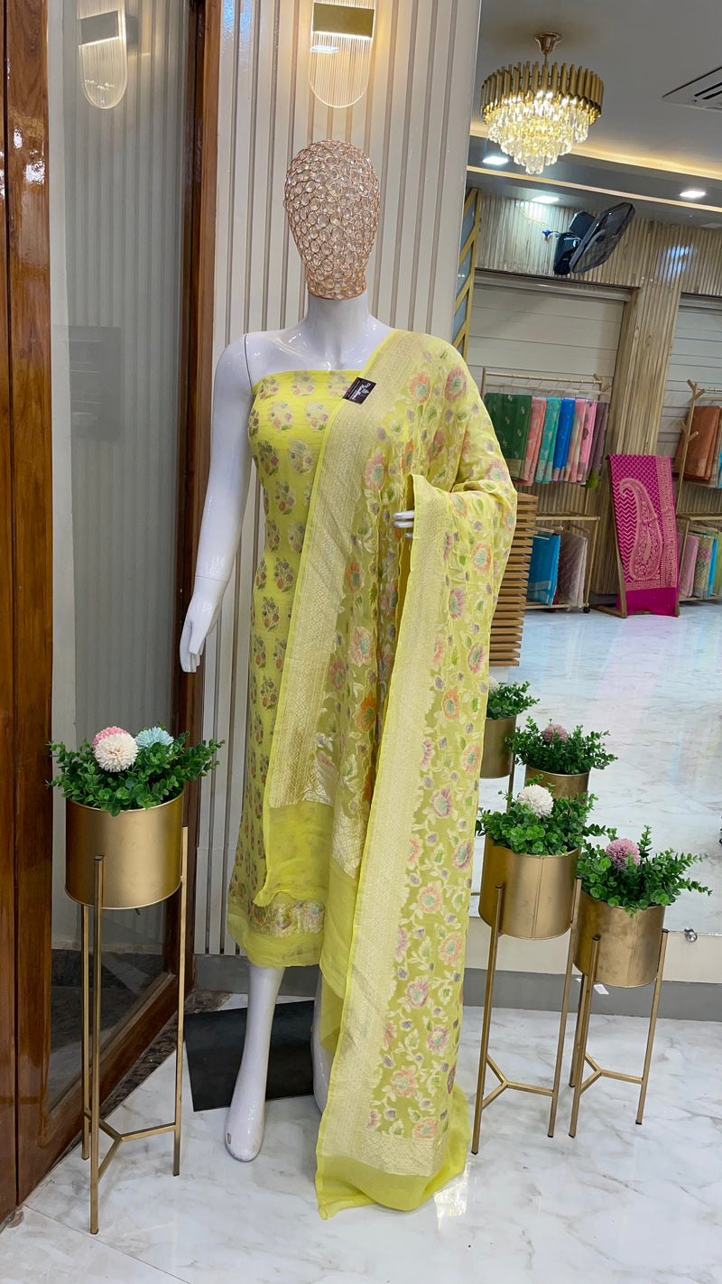 Pure Khaddi Georgette Banarasi Dress material - The Handlooms