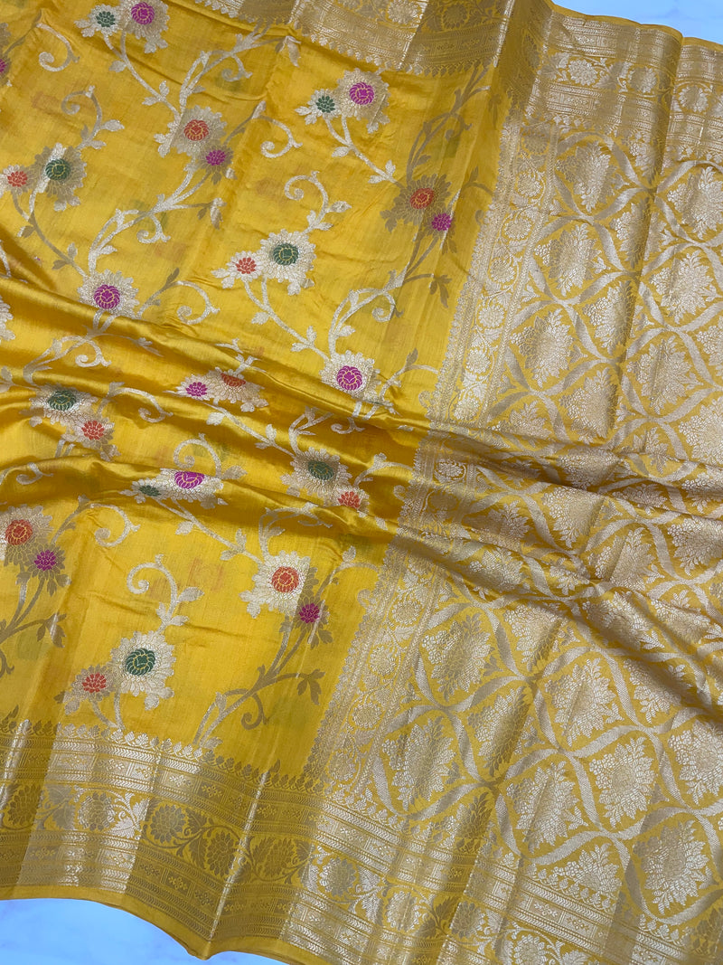 Pure Dupion Silk Banarasi Saree - Gold Zari - The Handlooms