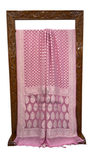 Baby Pink Pure Khaddi Georgette Handloom Banarasi Saree - The Handlooms