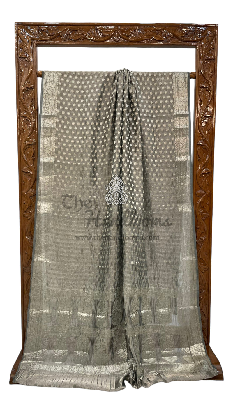 Pure Kora Tissue Crush Handloom Banarasi Saree - The Handlooms