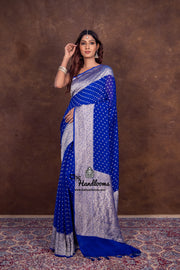 Royal Blue Khaddi Georgette Handloom Banarasi Saree - The Handlooms