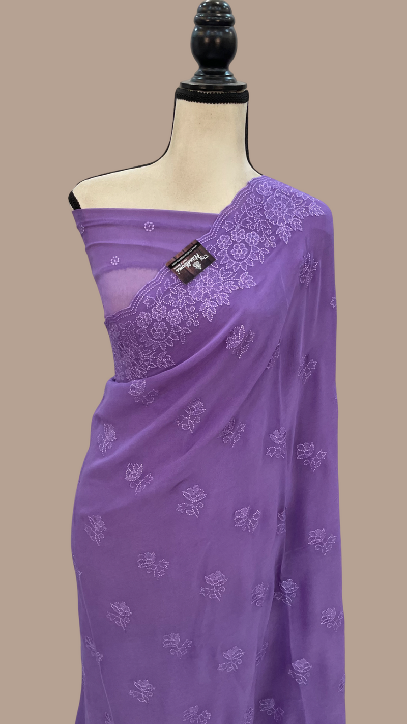 Pure Georgette Chikankari Handloom Banarasi Saree - The Handlooms