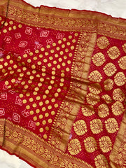 Pure Georgette Banarasi Bandhej Handloom Saree - The Handlooms
