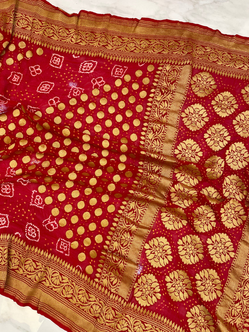 Pure Georgette Banarasi Bandhej Handloom Saree - The Handlooms