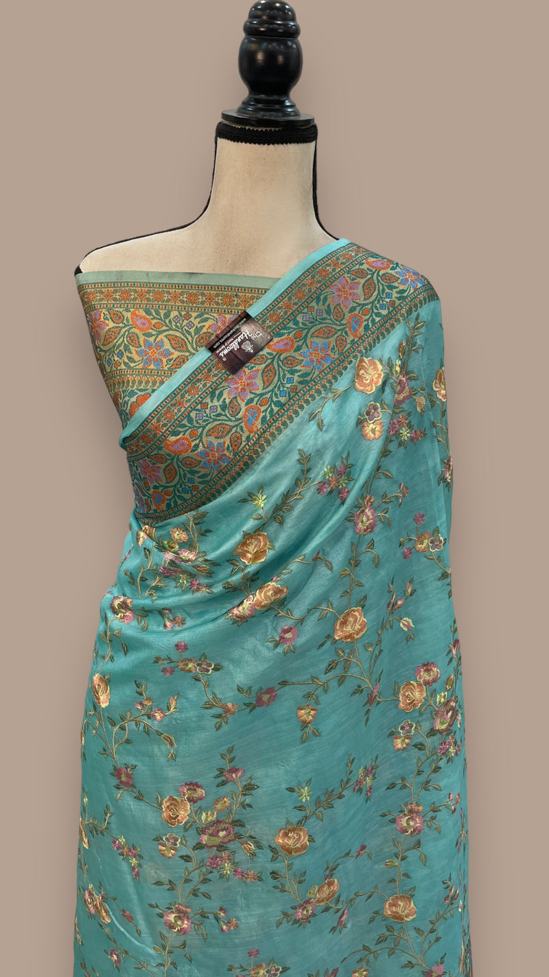 Tussar Silk Handloom Banarasi Saree With Chikankari - The Handlooms