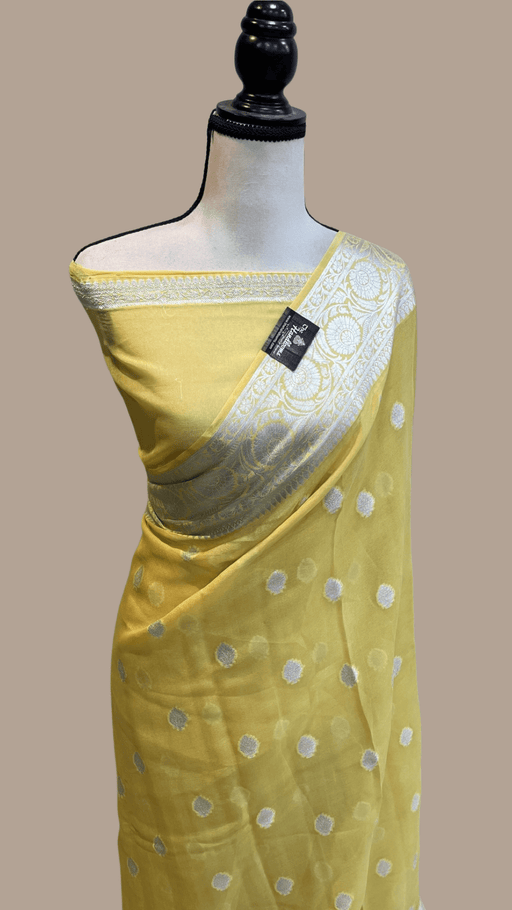 Light Yellow Pure Chiffon Khaddi Banarasi Saree - The Handlooms