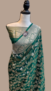 Pure Katan Silk Banarasi Handloom Saree - All Over Jaal Work - The Handlooms
