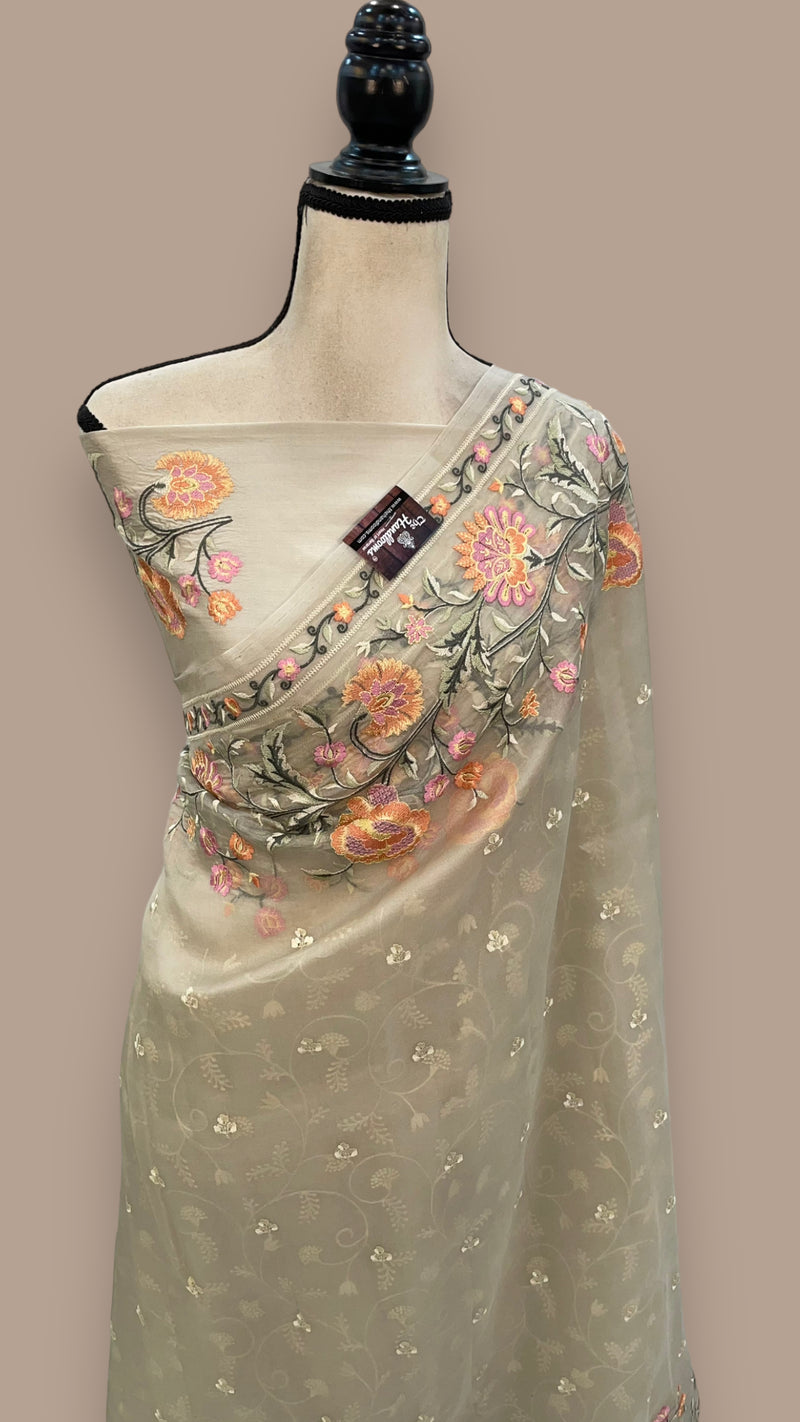 Pure Organza Chikankari Handloom Banarasi Saree - The Handlooms