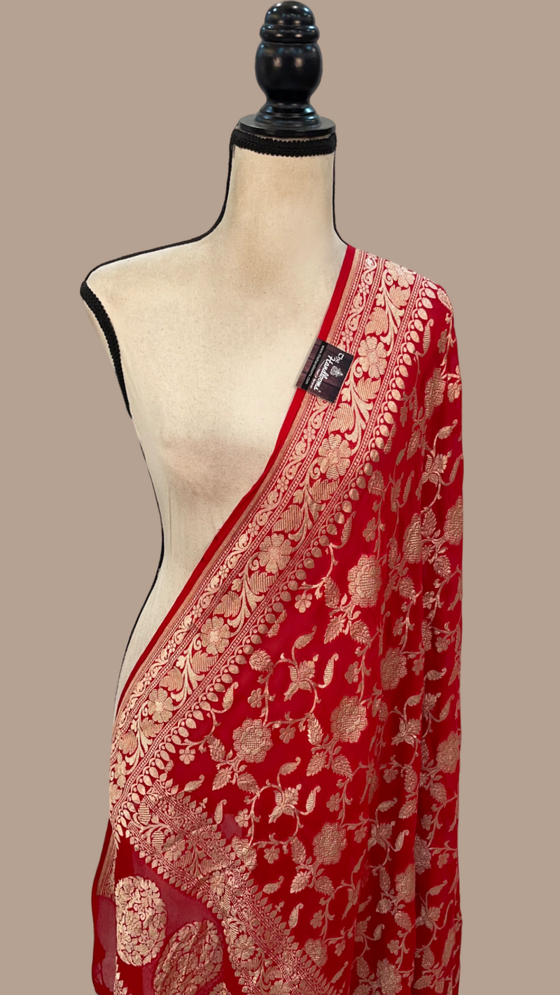 Pure Khaddi Georgette Dupatta - water zari - The Handlooms