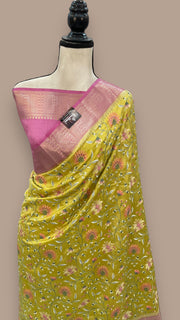 Pure Chiniya Silk Handloom Banarasi Saree with Chikankari - The Handlooms