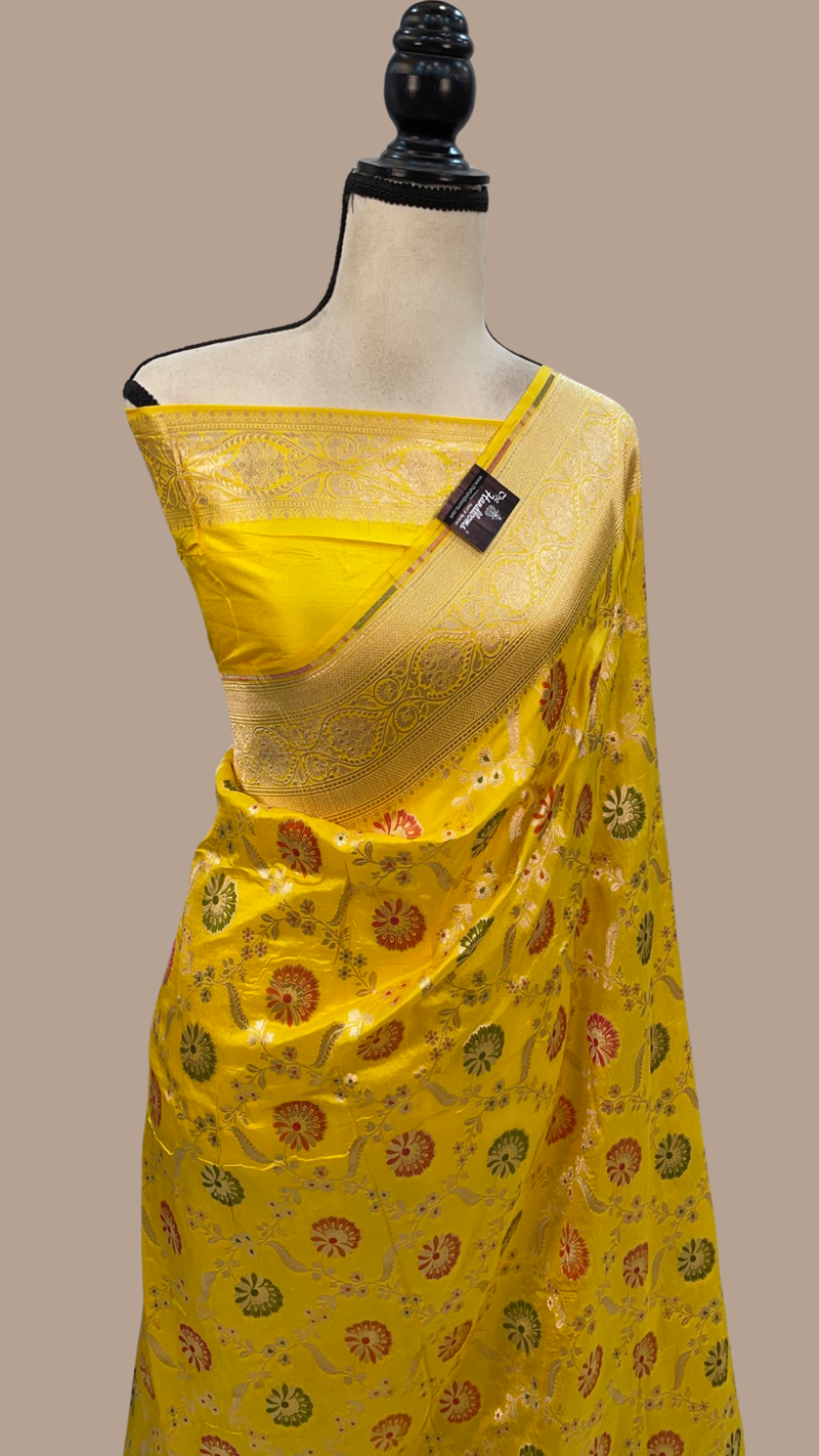 Pure Katan Silk Banarasi Handloom Saree - All over Jaal work - With Meenakari - The Handlooms