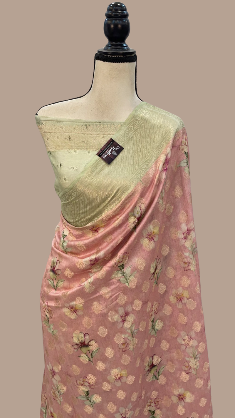 Pure Chiniya Silk Digital Print Handloom Banarasi Saree - The Handlooms