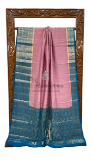 Pink Pure Chiniya Silk Khaddi Handloom Banarasi Saree - The Handlooms