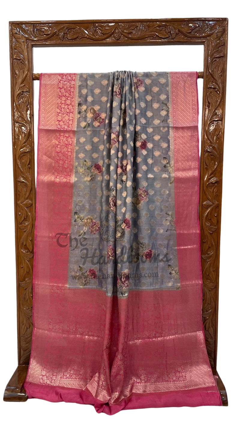 Pure Chiniya Silk Digital Print Handloom Banarasi Saree - The Handlooms