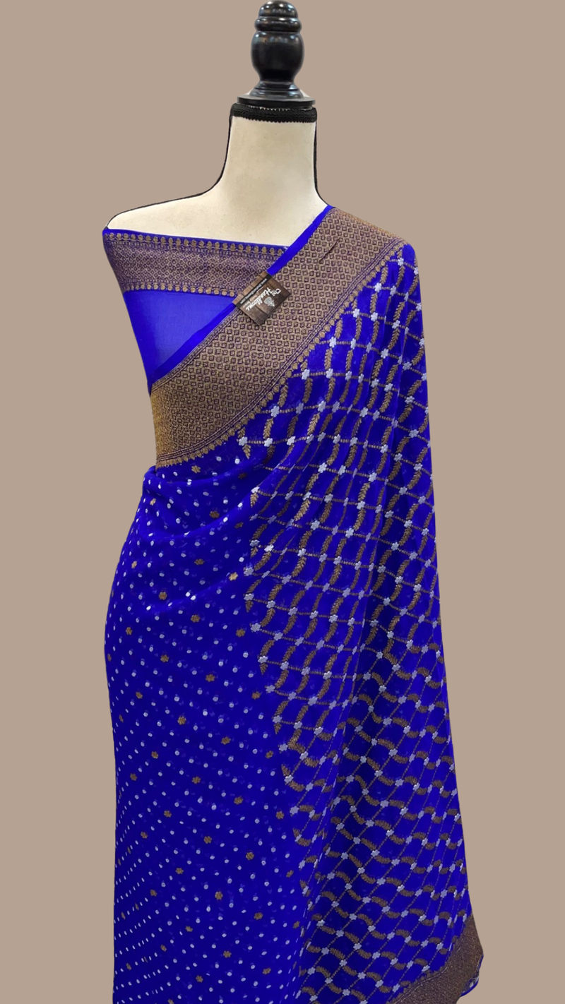 Khaddi Georgette Banarasi Saree -  Antique Roopa zari - The Handlooms
