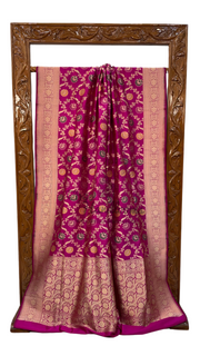 Pure Katan Silk Banarasi Handloom Saree - All over Jaal work with Meenakari - The Handlooms