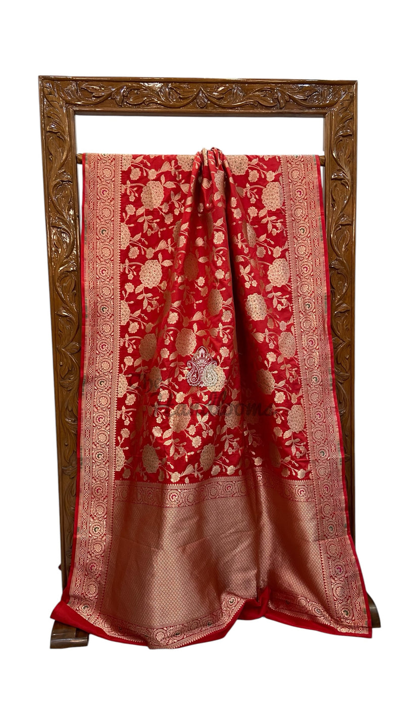 Pure Katan Silk Banarasi Handloom Saree - All Over Jaal Work With Meenakari - The Handlooms