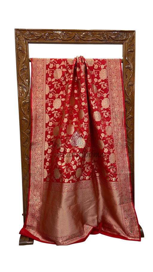 Pure Katan Silk Banarasi Handloom Saree - All Over Jaal Work With Meenakari - The Handlooms