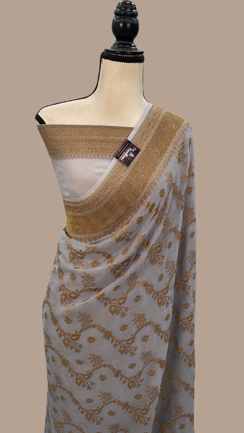 Khaddi Georgette Banarasi Saree -  Antique zari - The Handlooms