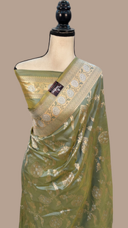 Pure Katan Silk Banarasi Handloom Saree - All over Sona Roopa Jaal work - The Handlooms