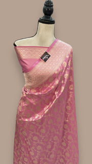 Onion Pink Pure Katan Silk Banarasi Handloom Saree - All over Jaal work - The Handlooms