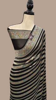 Black Khaddi Georgette Banarasi Saree - water zari - The Handlooms