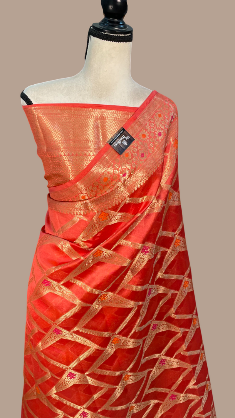 Pure Dupion Silk Banarasi Saree - Gold Zari - The Handlooms