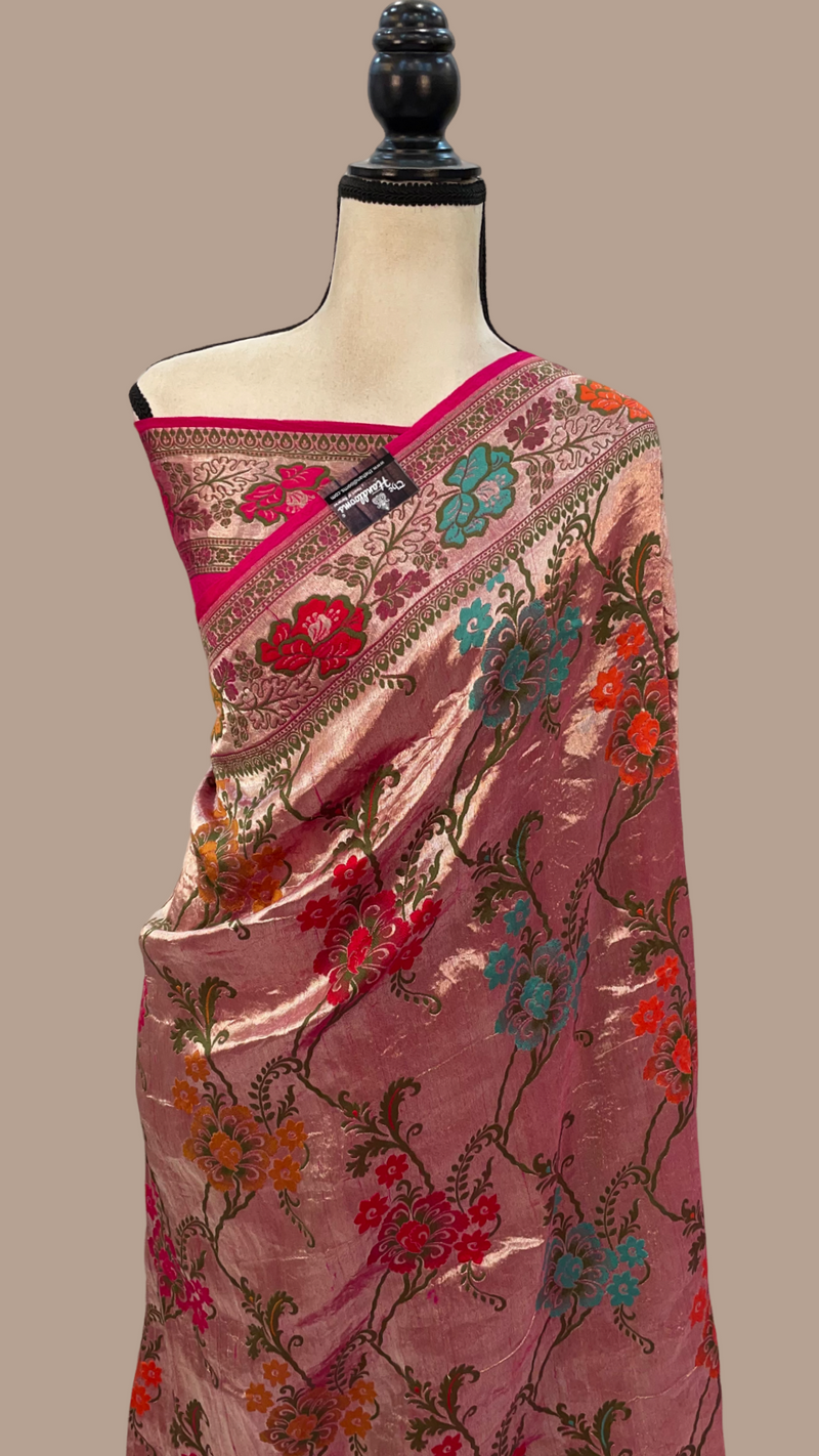 Hot Pink Pure Tussar Georgette Brocade Handloom Banarasi Saree - The Handlooms