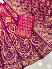 Pure Khaddi Georgette Bandhani Handloom Banarasi Lehenga - The Handlooms