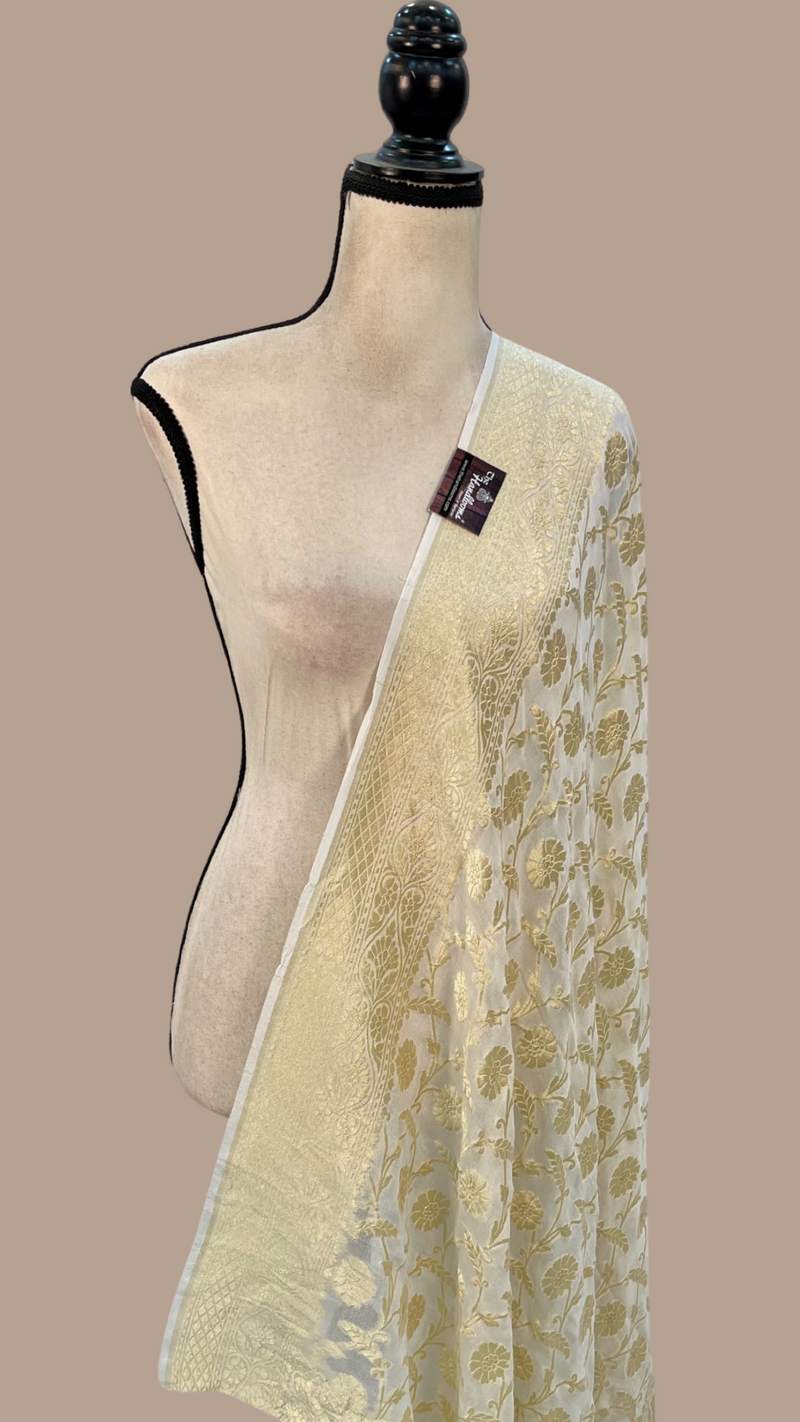 Pure Khaddi Georgette Dupatta - water zari - The Handlooms