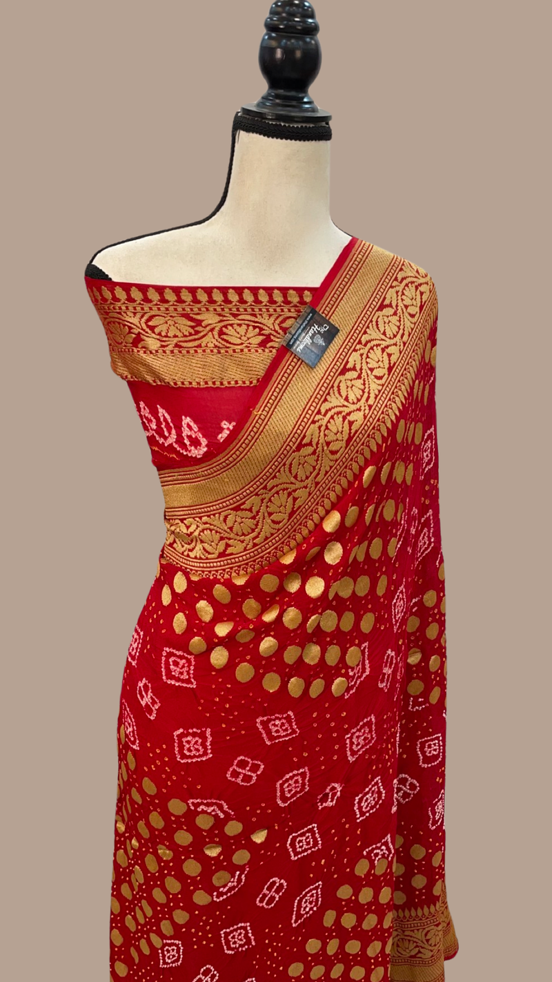 Pure Georgette Banarasi Bandhej Handloom Saree - The Handlooms