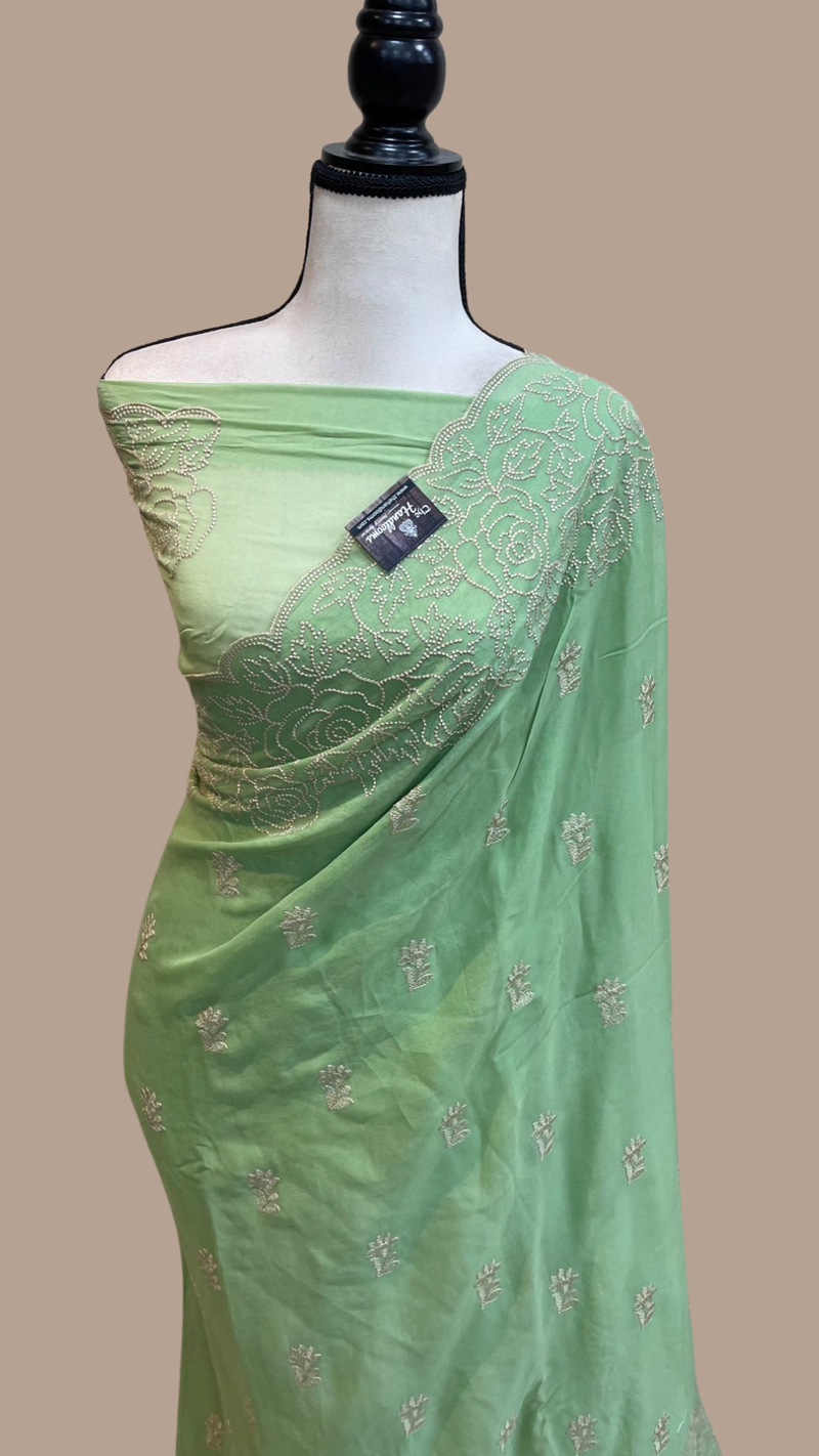 Pure Georgette Chikankari Handloom Banarasi Saree - The Handlooms