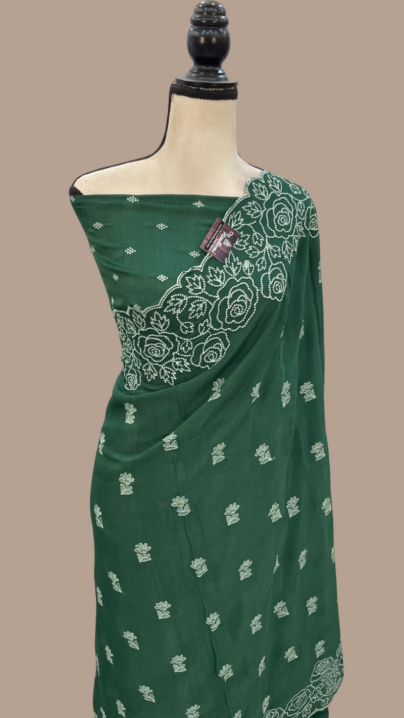 Pure Georgette Chikankari Handloom Banarasi Saree - The Handlooms