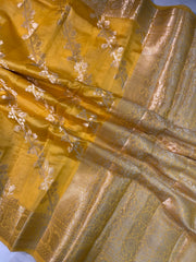 Pure Dupion Silk Banarasi Saree - Gold Zari - The Handlooms