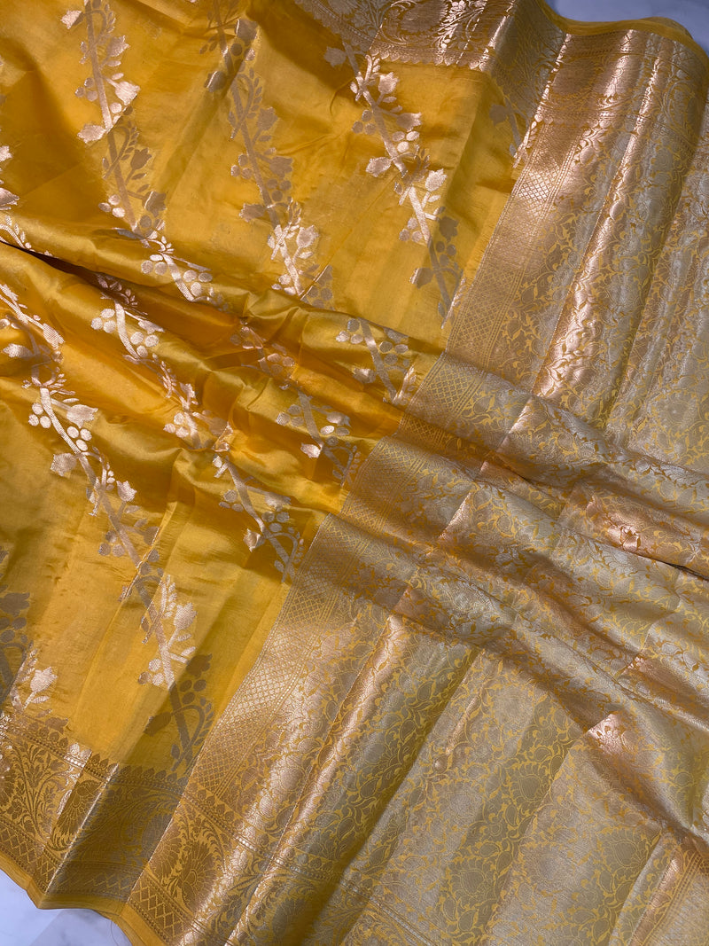 Pure Dupion Silk Banarasi Saree - Gold Zari - The Handlooms