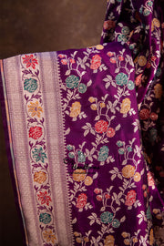 Pure Katan Silk Banarasi Handloom Saree - All over Jaal work with Meenakari - The Handlooms