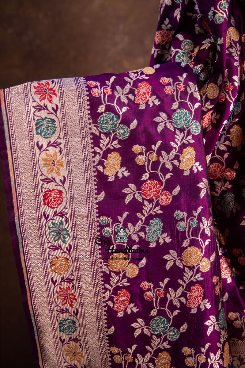 Pure Katan Silk Banarasi Handloom Saree - All over Jaal work with Meenakari - The Handlooms