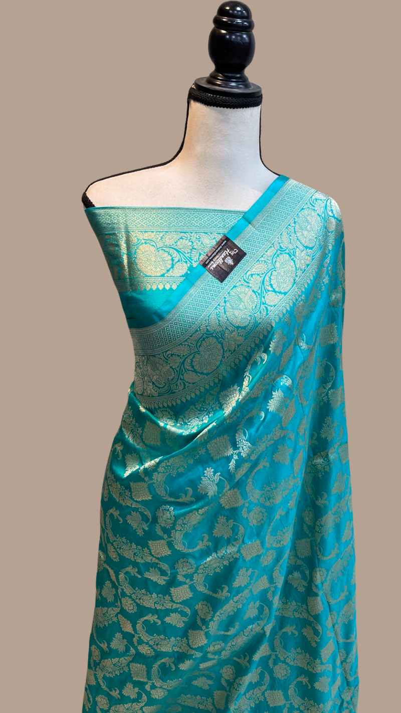 Pure Katan Silk Banarasi Handloom Saree - All Over Jaal Work - The Handlooms