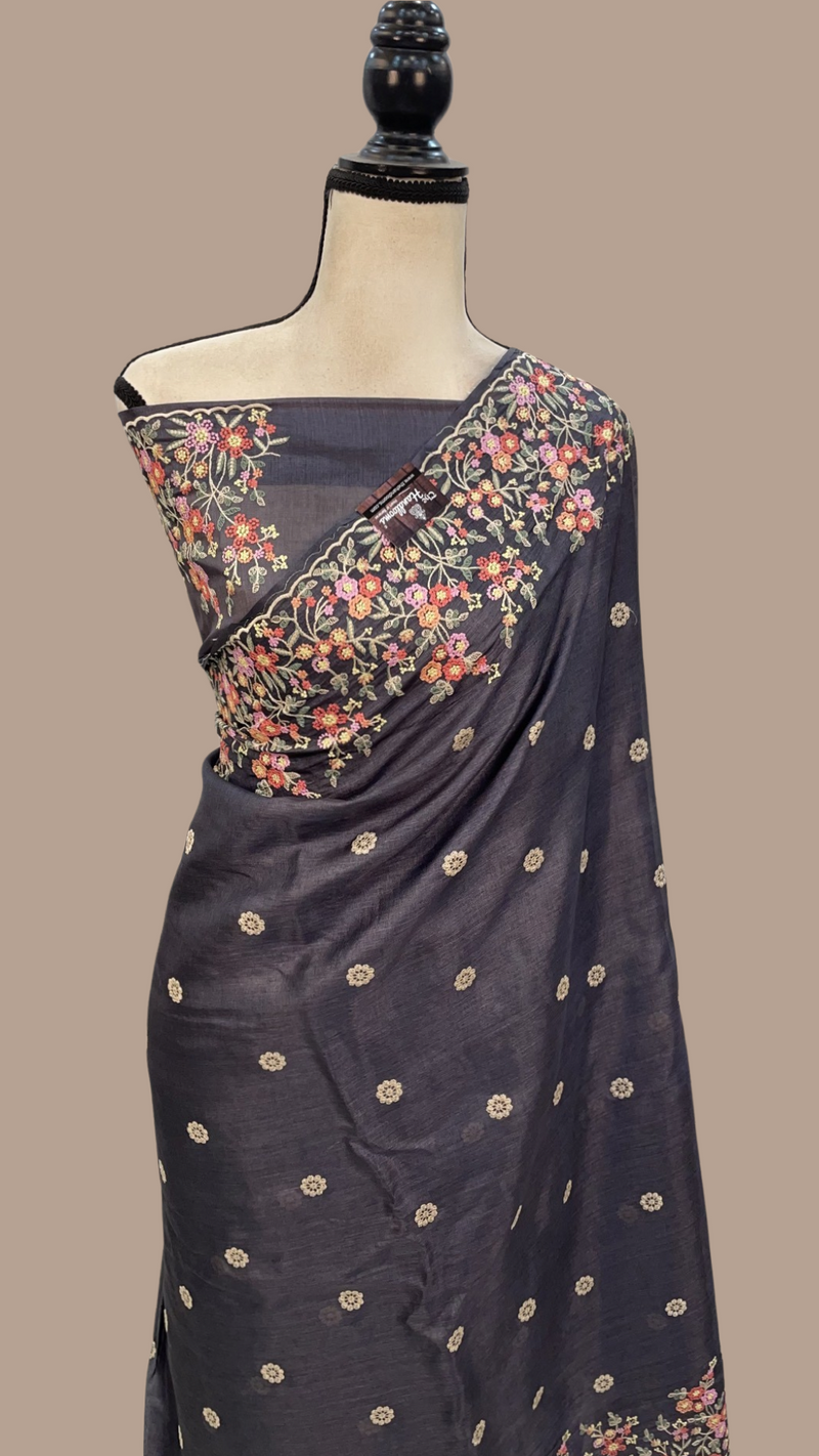 Tussar Silk Handloom Banarasi Saree With Chikankari - The Handlooms