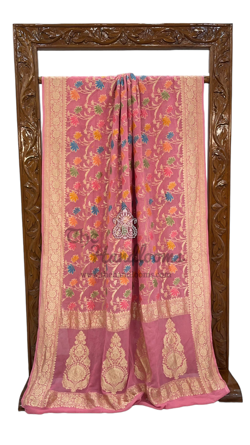 Khaddi Georgette Handloom Banarasi Saree - All over Jaal Work With Meenakari - The Handlooms