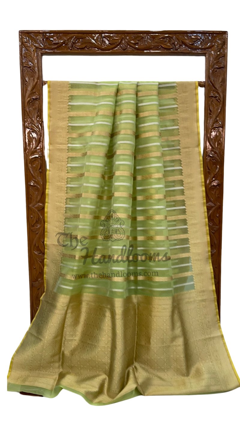 Pure Kora Handloom Banarasi Saree With Sona Roopa Stripe - The Handlooms