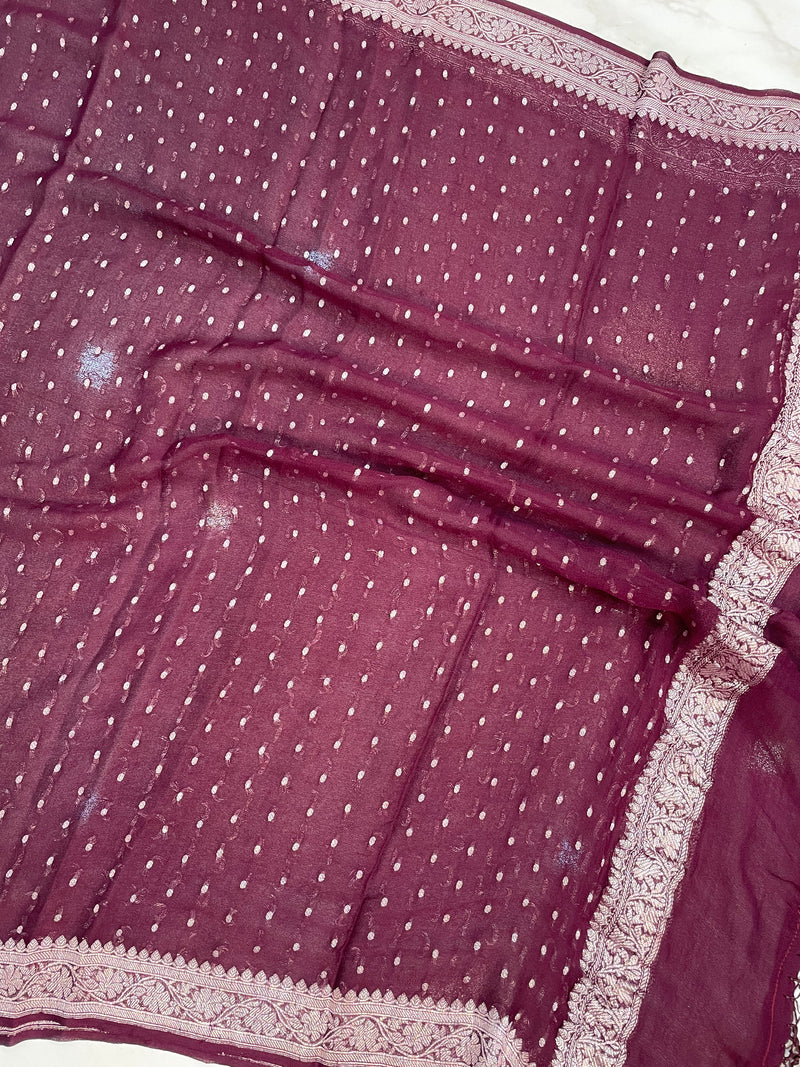 Pure Georgette Dupatta - silver zari - The Handlooms