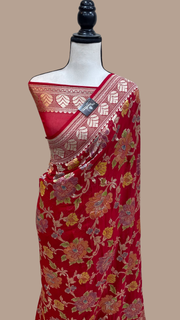 Red Khaddi Georgette Banarasi Saree - water zari - The Handlooms