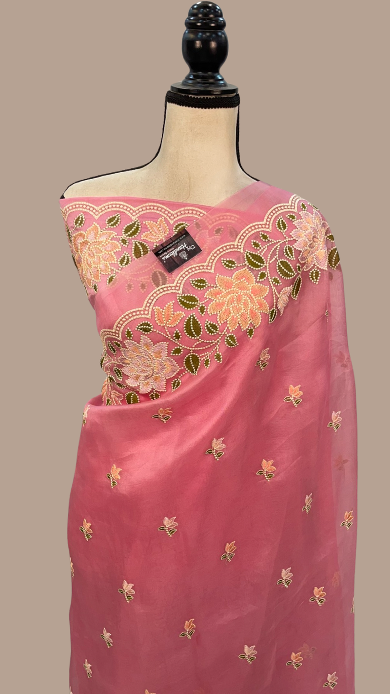 Pure Organza Chikankari Handloom Banarasi Saree - The Handlooms