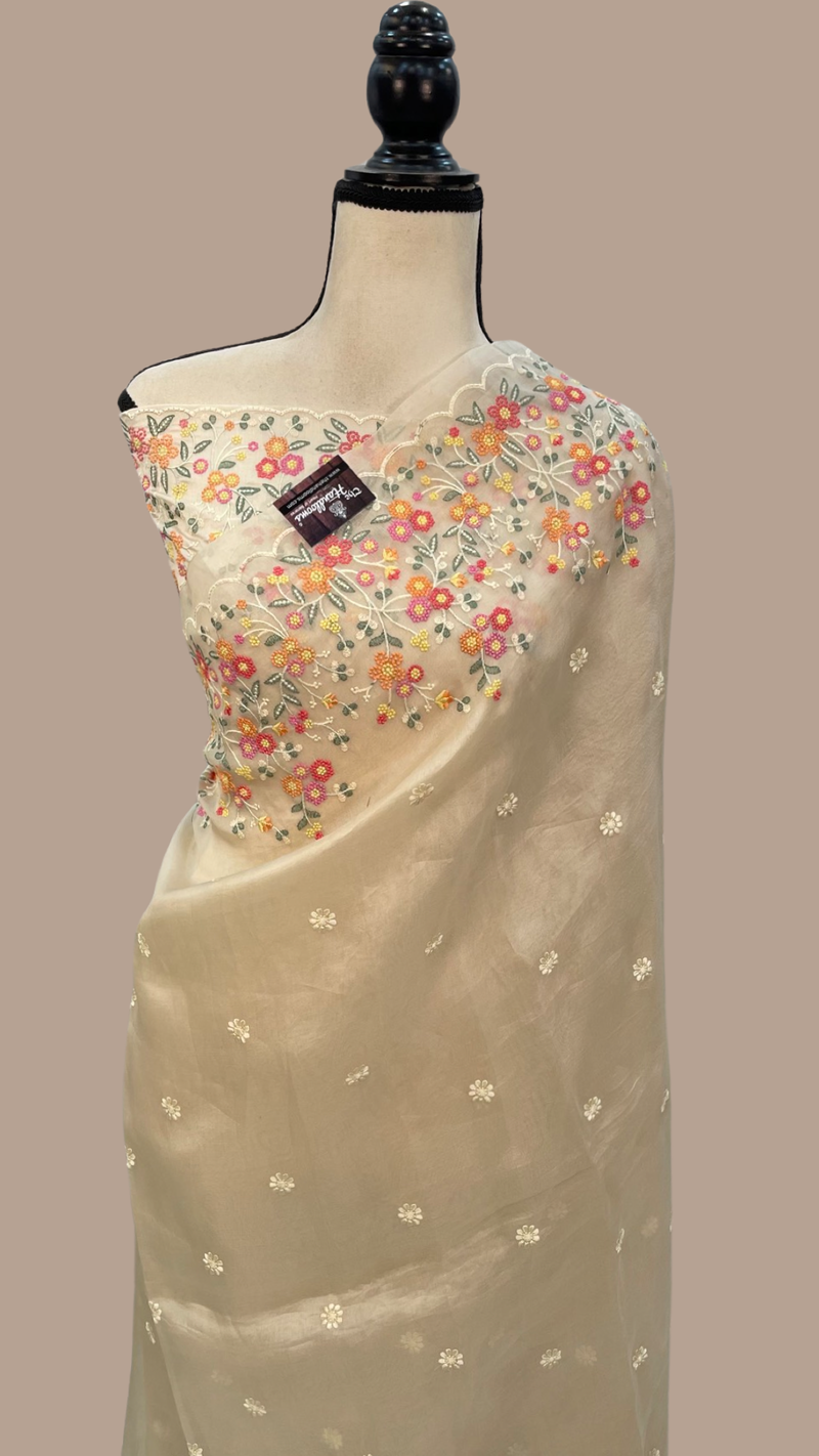Pure Organza Chikankari Handloom Banarasi Saree - The Handlooms