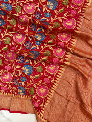 Pure Georgette Banarasi Bandhej Handloom Saree - with meenakari work - The Handlooms