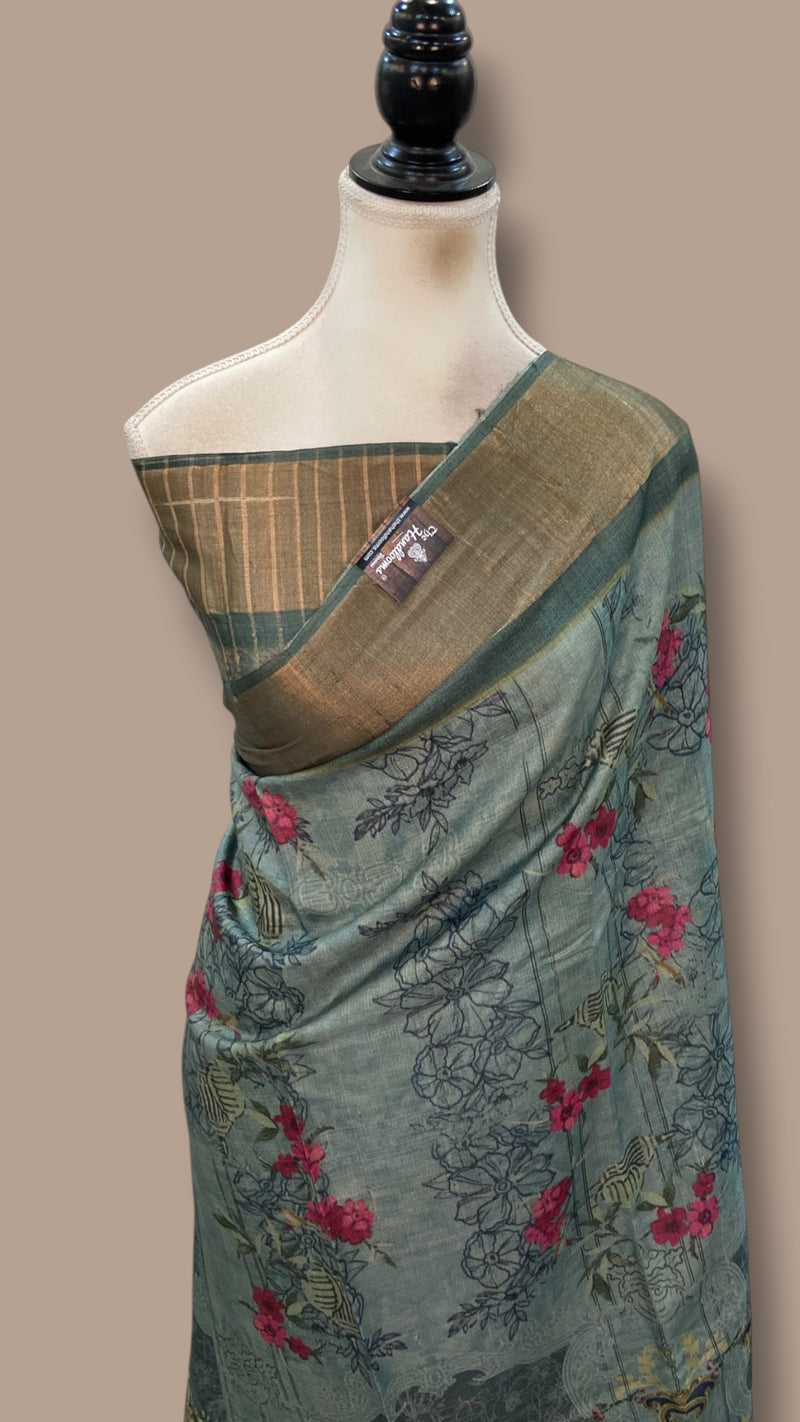 Pure Tussar Silk Handloom Banarasi Saree With Digital Print