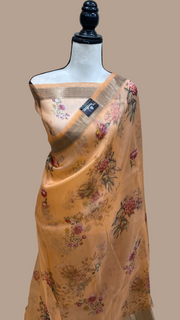Pure Organza Digital Print Handloom Banarasi Saree - The Handlooms